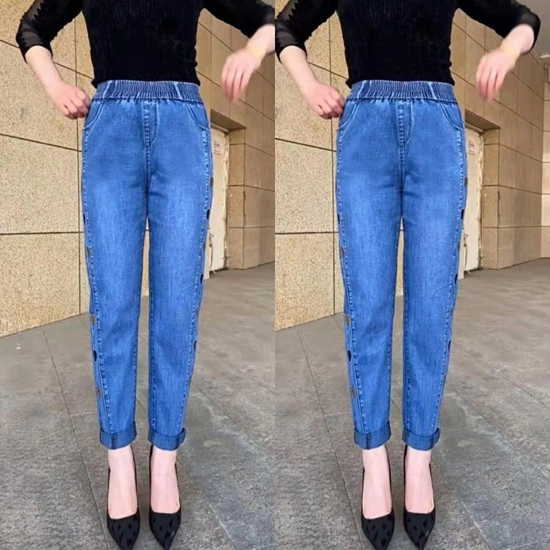 Norberta - Hochelastische Jeans mit Herz Muster