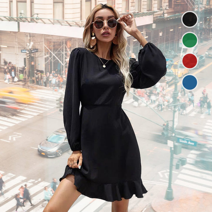 Suzanne - Elegantes Kleid mit Puffärmeln und Fransensaum