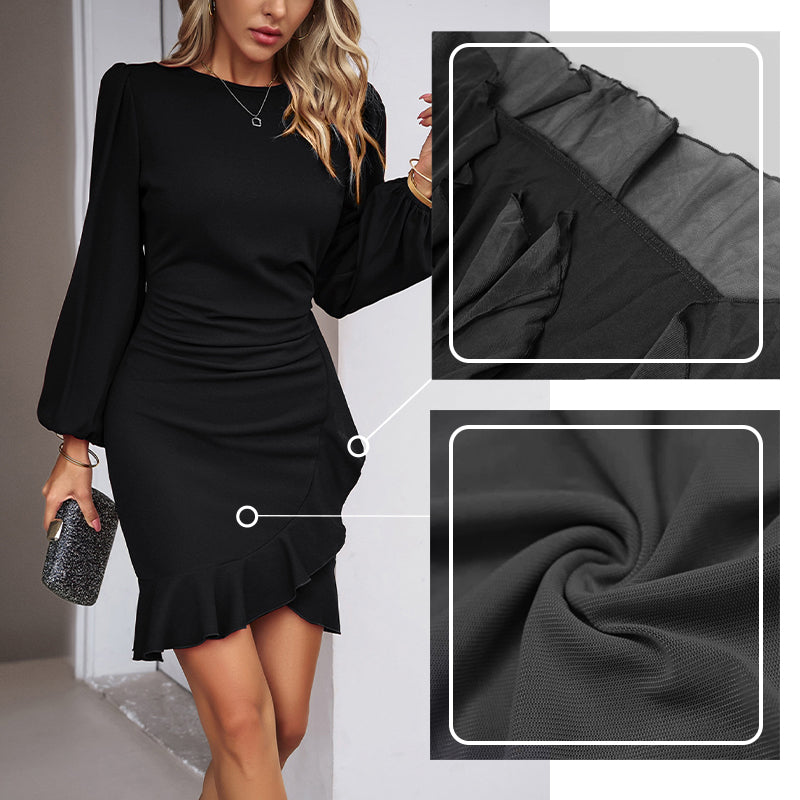 Suzanne - Elegantes Kleid mit Puffärmeln und Fransensaum