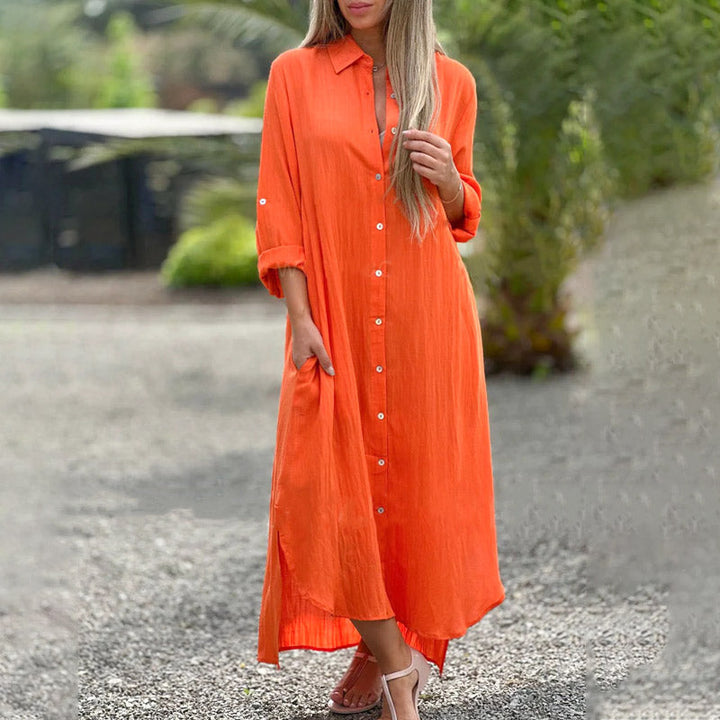 Alaina - Lässiges Leinen Kleid Mit Knöpfen Vorne