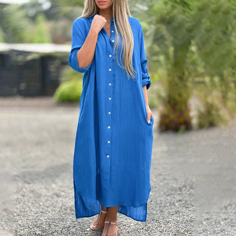 Alaina - Lässiges Leinen Kleid Mit Knöpfen Vorne