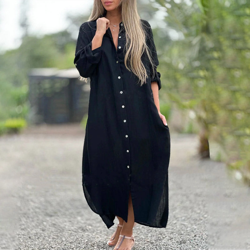 Alaina - Lässiges Leinen Kleid Mit Knöpfen Vorne