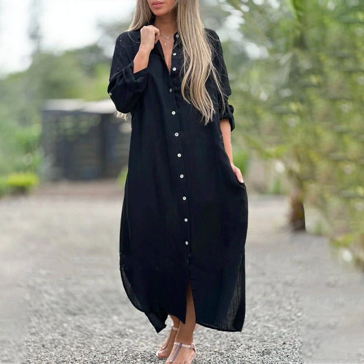 Alaina - Lässiges Leinen Kleid Mit Knöpfen Vorne