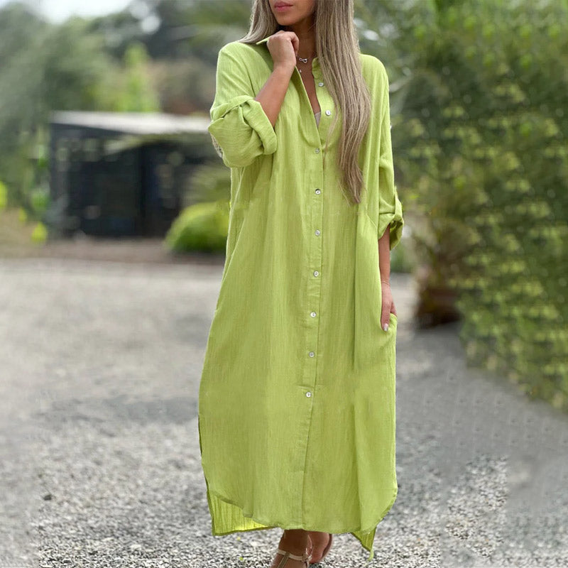 Alaina - Lässiges Leinen Kleid Mit Knöpfen Vorne