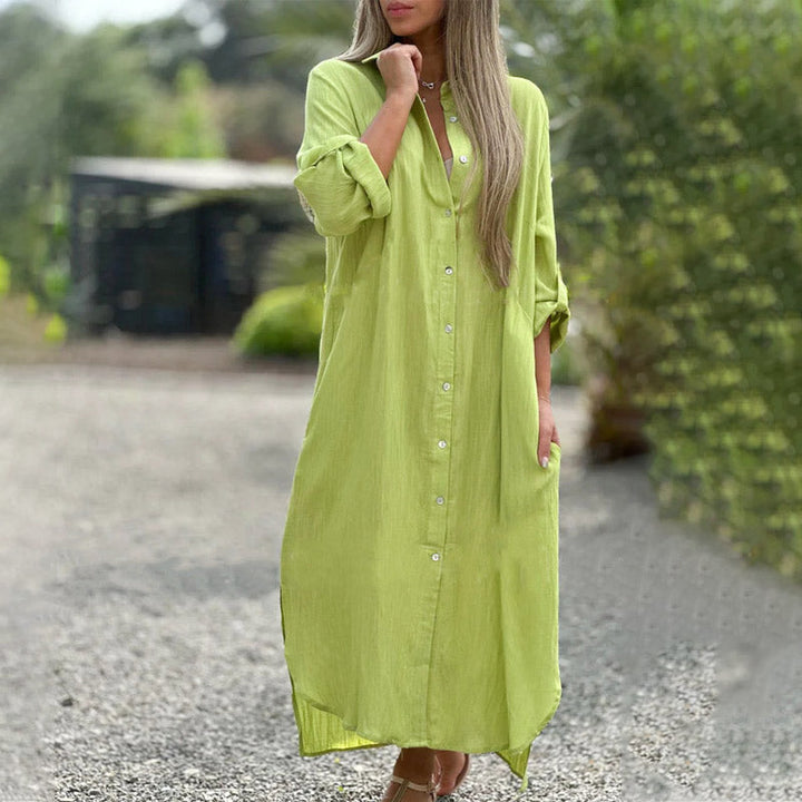 Alaina - Lässiges Leinen Kleid Mit Knöpfen Vorne