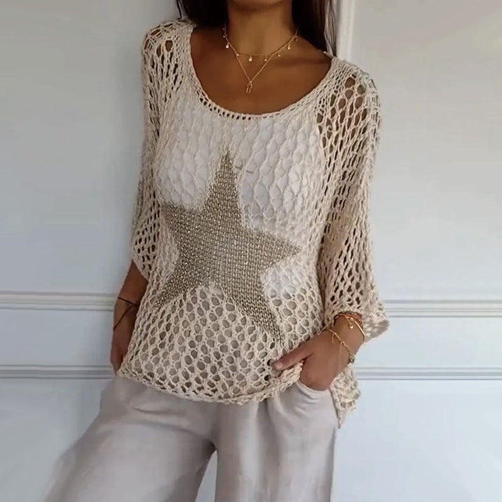 Marouso – Lässig Rundhalsausschnitt Gestrickt Maschen Top