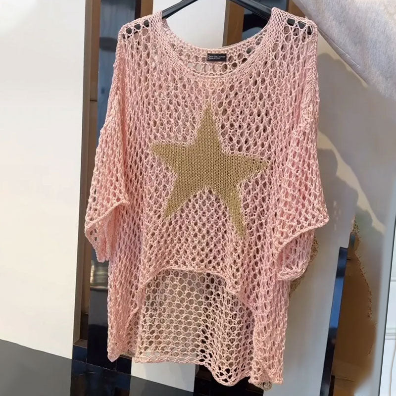 Marouso – Lässig Rundhalsausschnitt Gestrickt Maschen Top