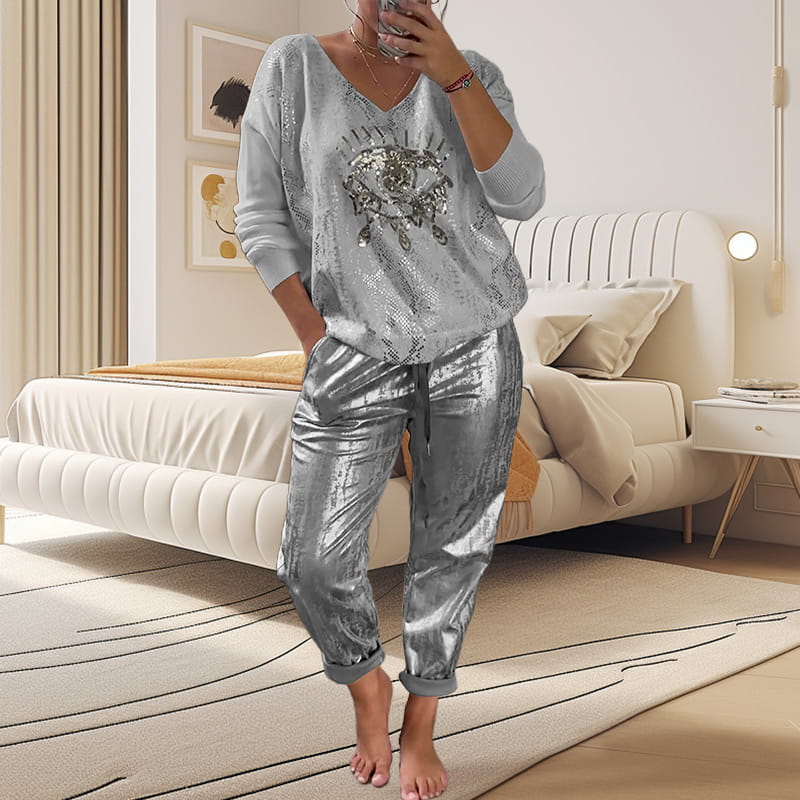 Ashley - Top und Der Teufel Auge Pailletten Hose