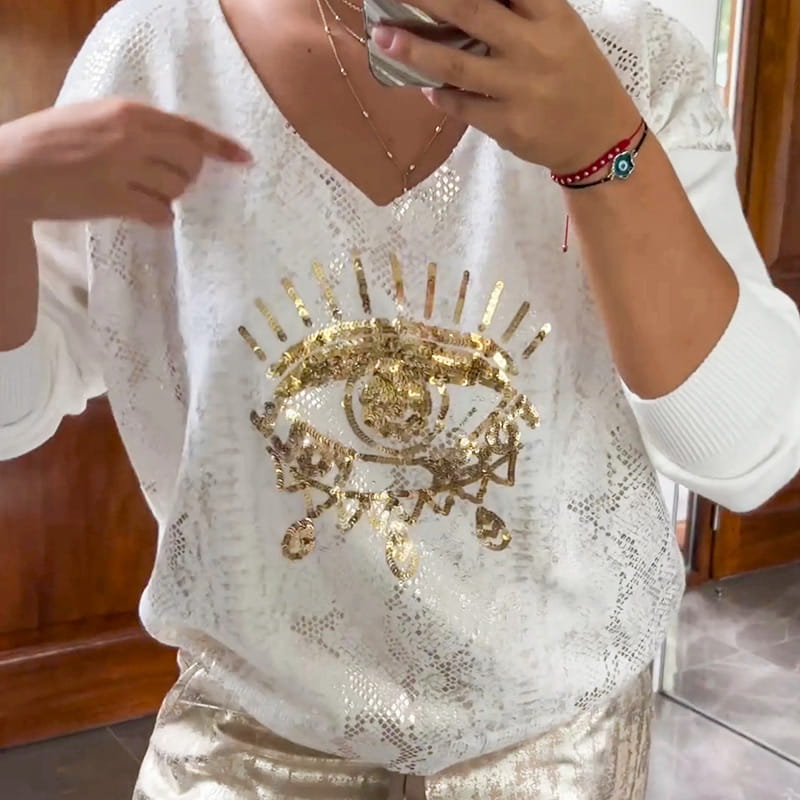 Ashley - Top und Der Teufel Auge Pailletten Hose