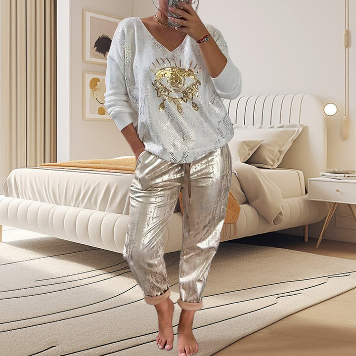 Ashley - Top und Der Teufel Auge Pailletten Hose