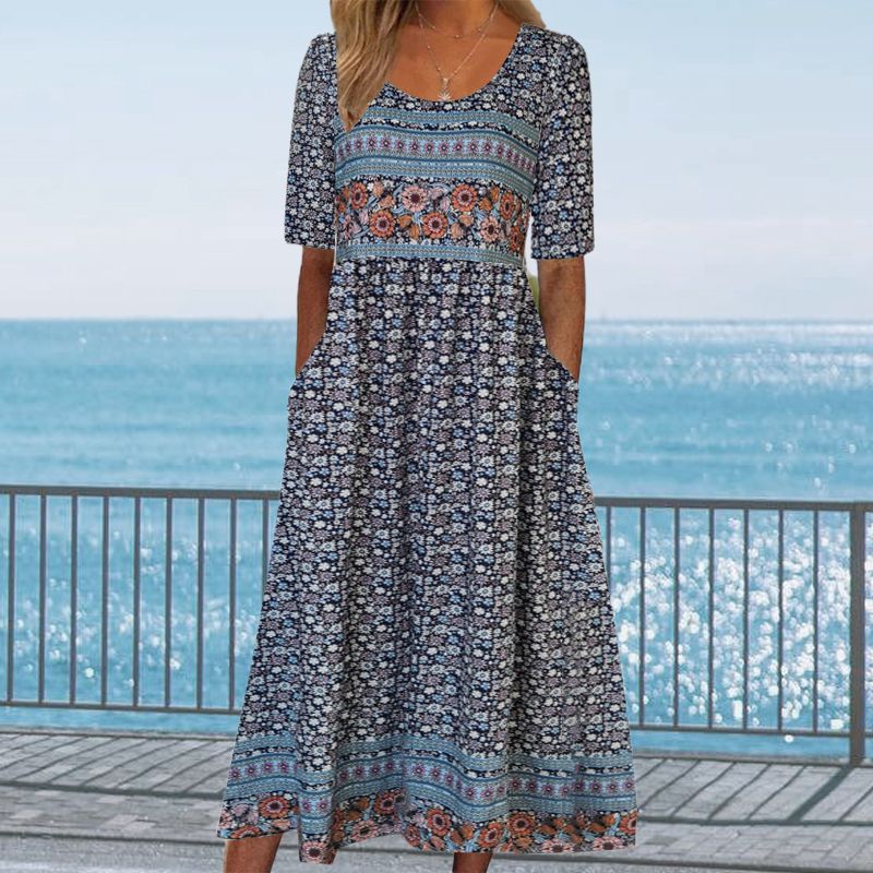Dinara - Elegantes Kleid Mit Boho Drucken