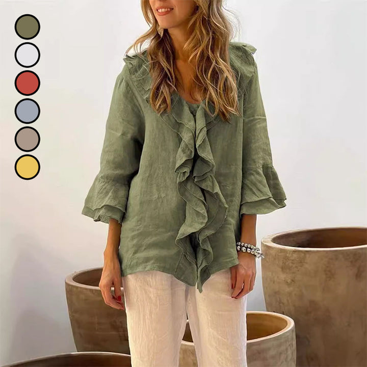Gretha – Bluse mit Rüschenkragen und Ärmeln mit Glocken