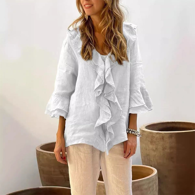 Gretha – Bluse mit Rüschenkragen und Ärmeln mit Glocken