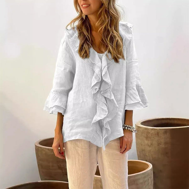 Gretha – Bluse mit Rüschenkragen und Ärmeln mit Glocken