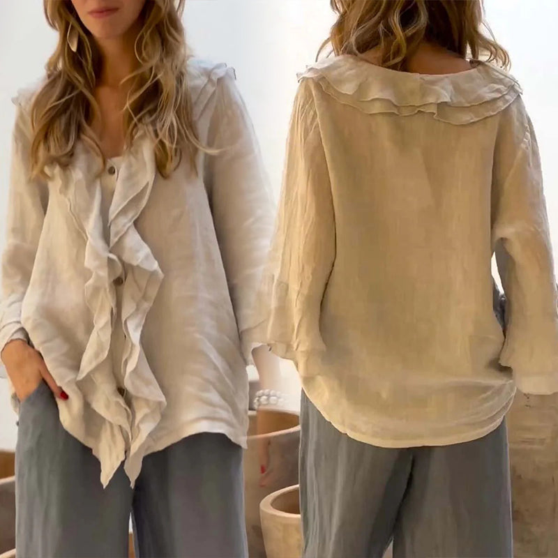 Gretha – Bluse mit Rüschenkragen und Ärmeln mit Glocken