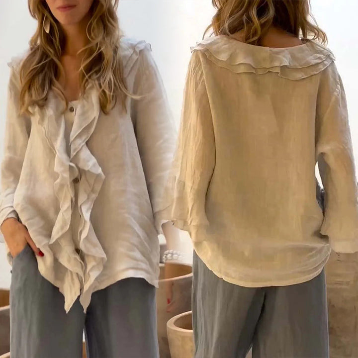 Gretha – Bluse mit Rüschenkragen und Ärmeln mit Glocken