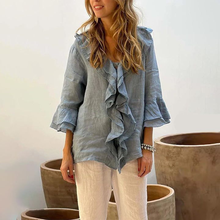 Gretha – Bluse mit Rüschenkragen und Ärmeln mit Glocken