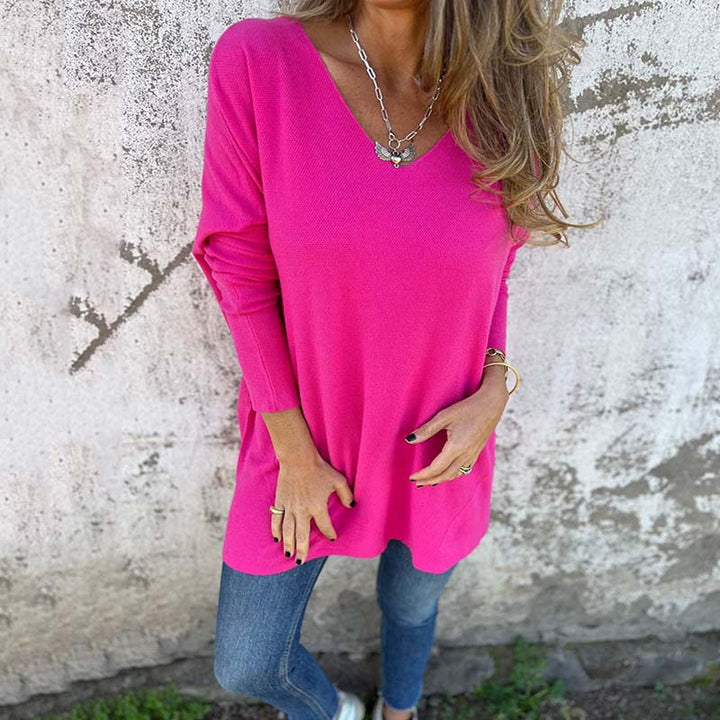 Soledad - Bequeme Langärmelige Strickbluse mit V-Ausschnitt