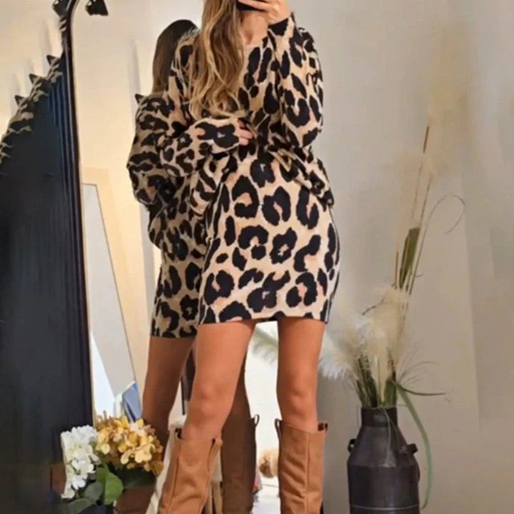 Cathy - Minikleid Mit Rundhalsausschnitt Und Leopardenmuster