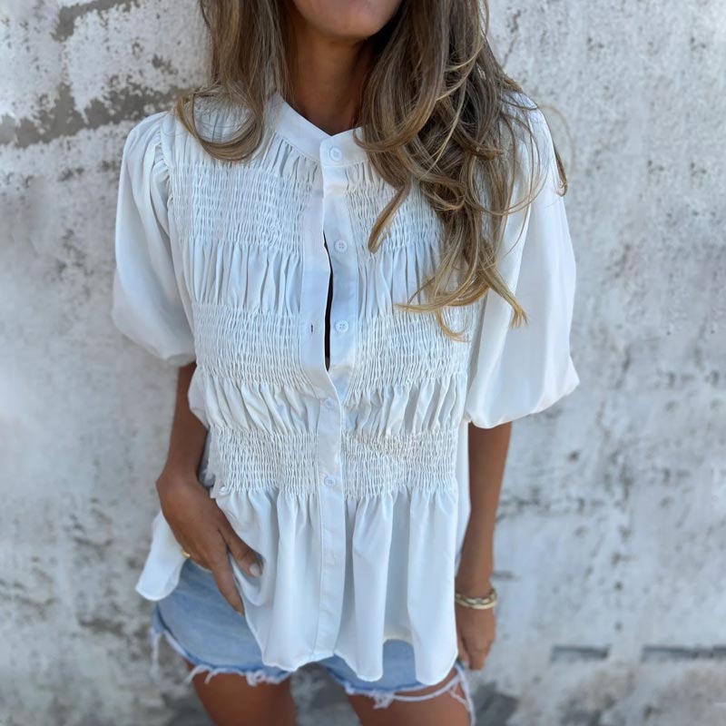 Megan – Bluse mit Puffärmeln und Knopfleiste