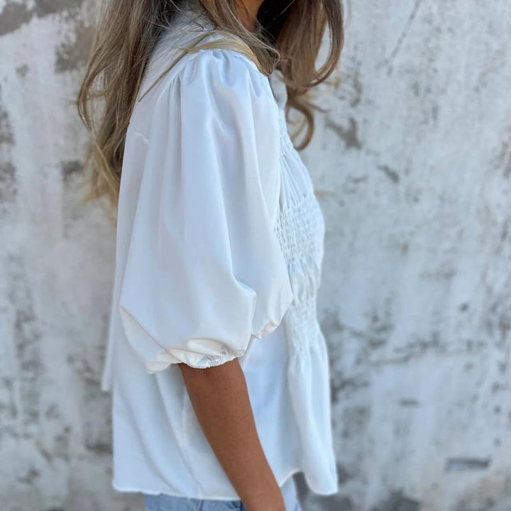 Megan – Bluse mit Puffärmeln und Knopfleiste
