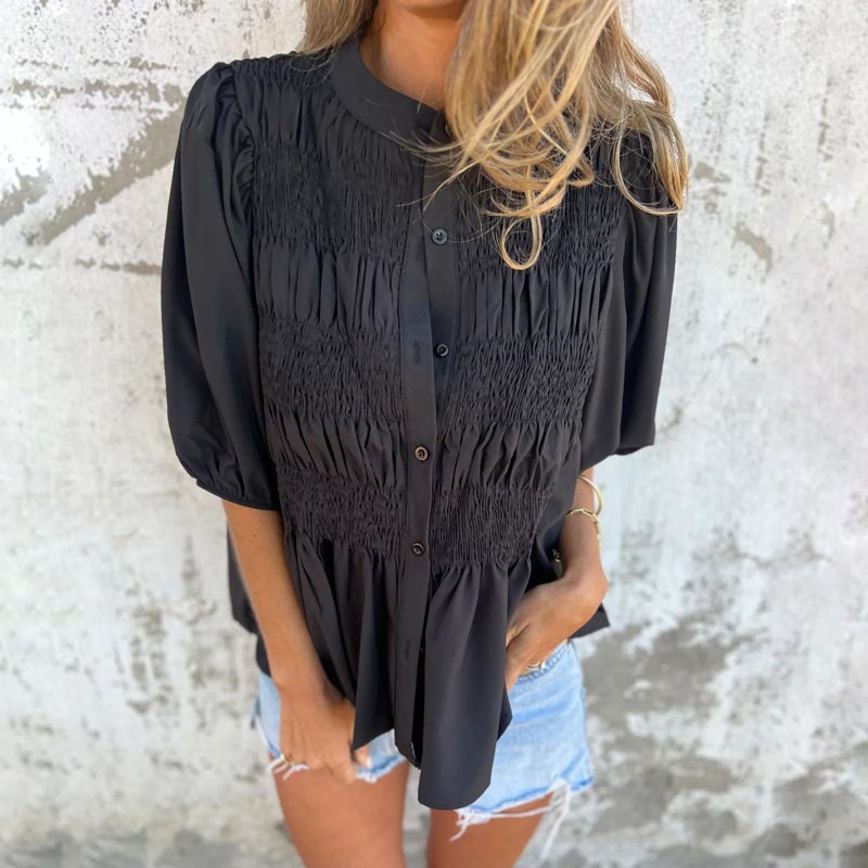 Megan – Bluse mit Puffärmeln und Knopfleiste