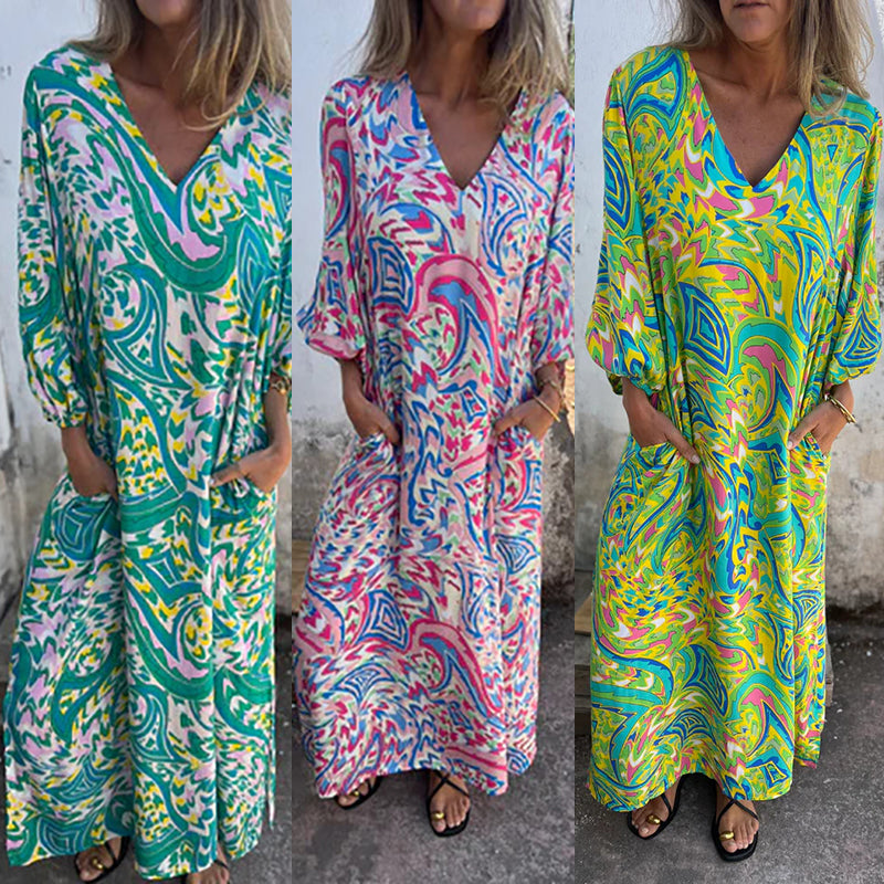 Lowri – Stilvolles Maxi Kleid Mit V-Ausschnitt Und Taschen