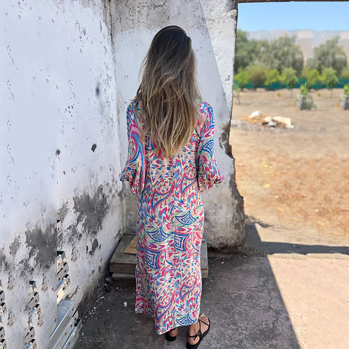 Lowri – Stilvolles Maxi Kleid Mit V-Ausschnitt Und Taschen