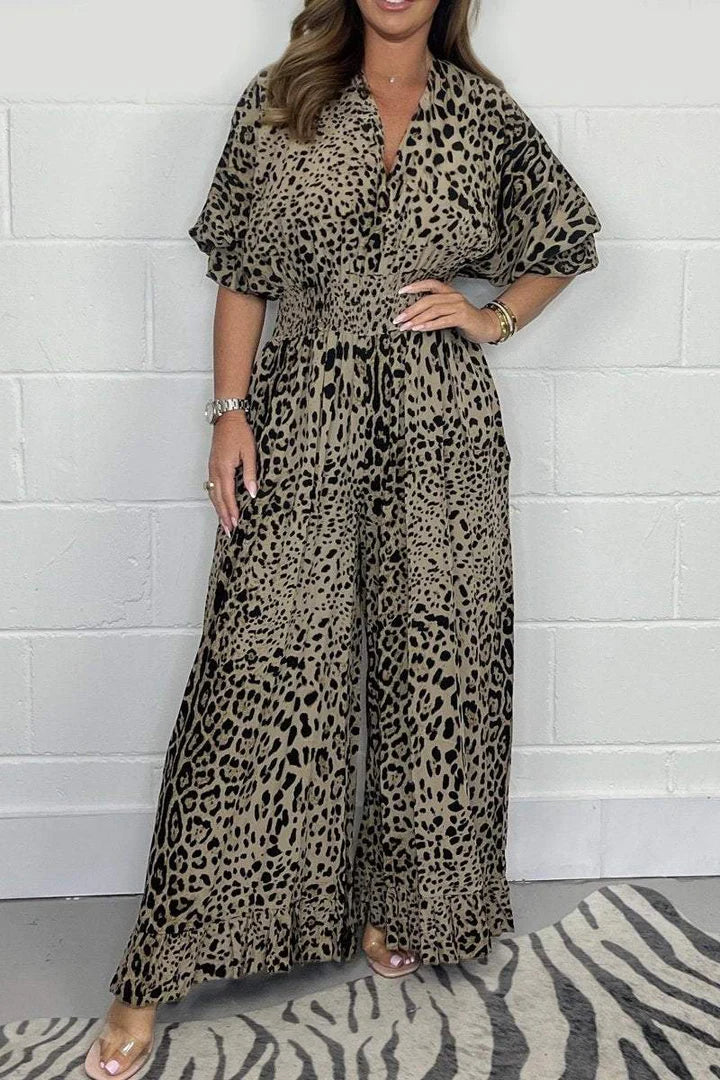 Debbie - Leopardenmuster-Kleid mit V-Ausschnitt