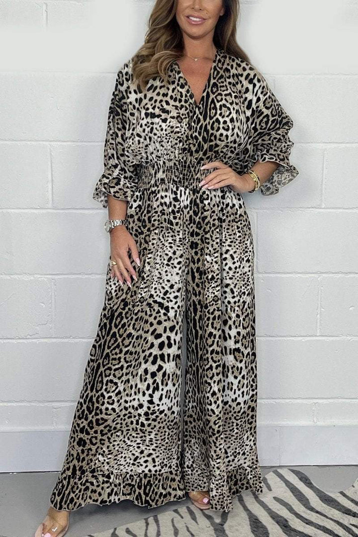 Debbie - Leopardenmuster-Kleid mit V-Ausschnitt
