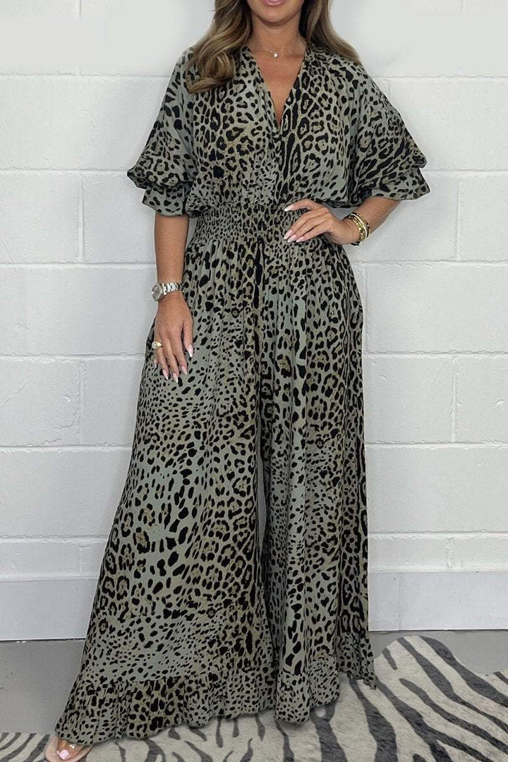 Debbie - Leopardenmuster-Kleid mit V-Ausschnitt