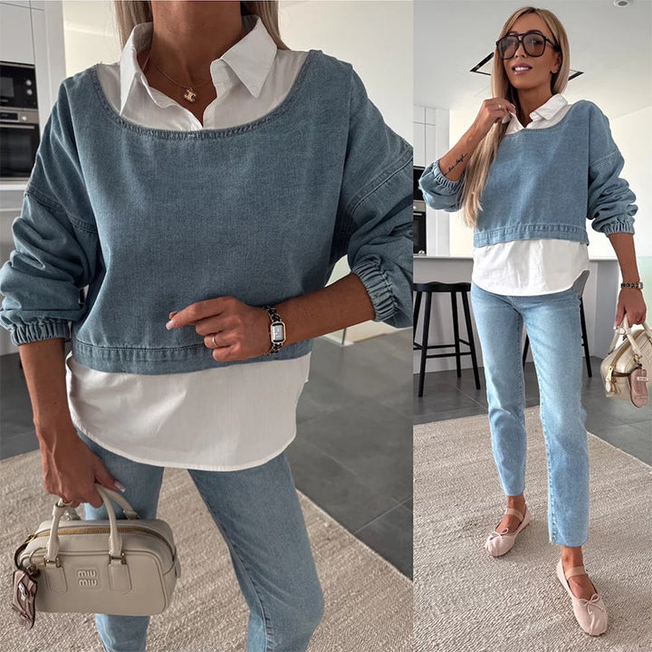Nadira – Langärmliges Jeans-Oberteil und -Hose im Setz