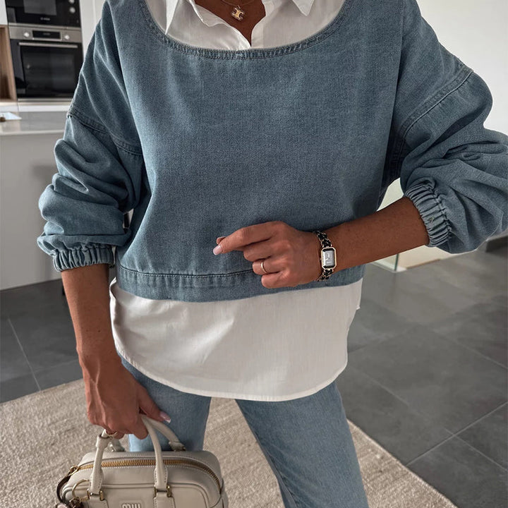 Nadira – Langärmliges Jeans-Oberteil und -Hose im Setz