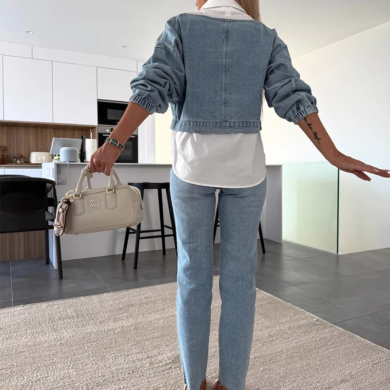 Nadira – Langärmliges Jeans-Oberteil und -Hose im Setz