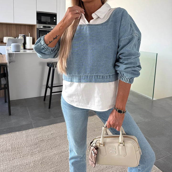 Nadira – Langärmliges Jeans-Oberteil und -Hose im Setz