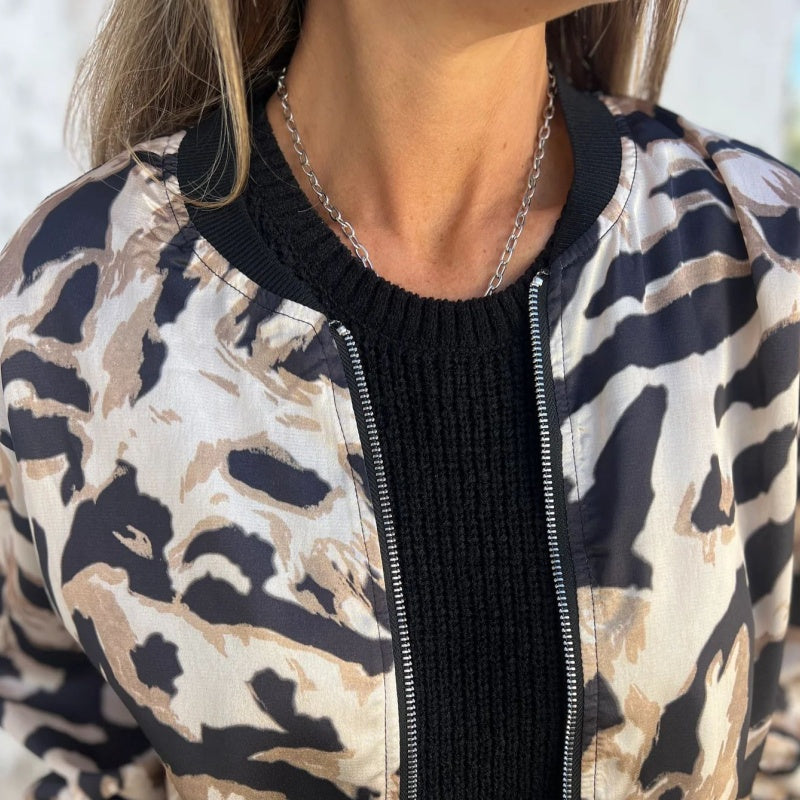 Leezi - Zebra Drucke Zip-Up Bomber Jacke