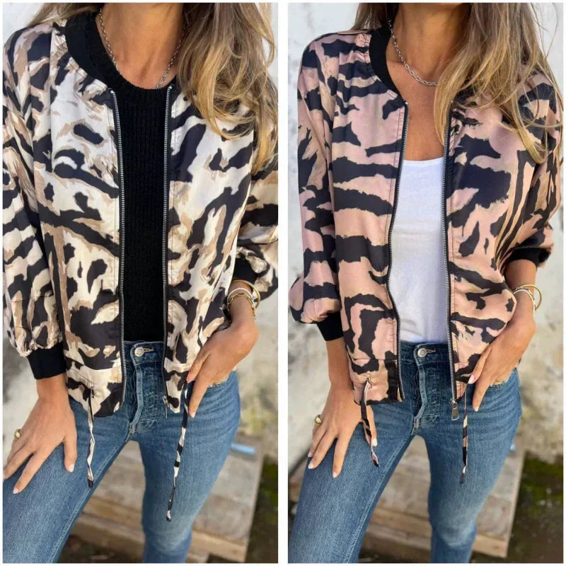 Leezi - Zebra Drucke Zip-Up Bomber Jacke