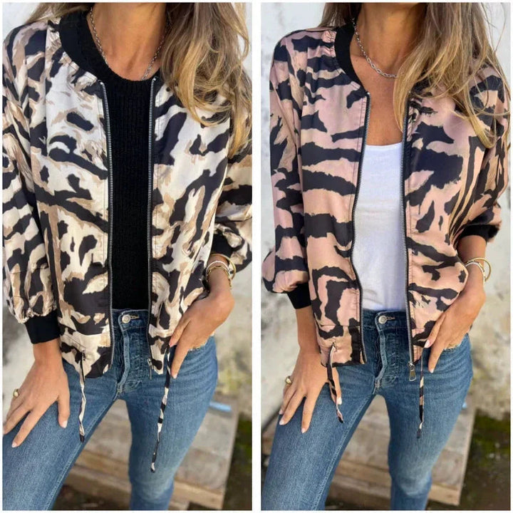 Leezi - Zebra Drucke Zip-Up Bomber Jacke