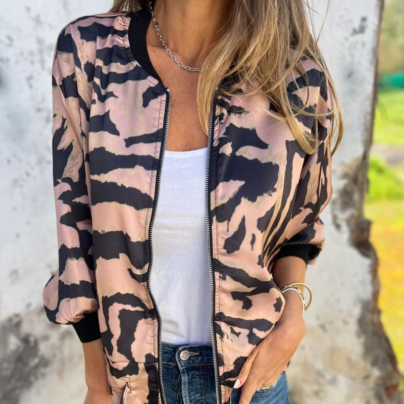 Leezi - Zebra Drucke Zip-Up Bomber Jacke