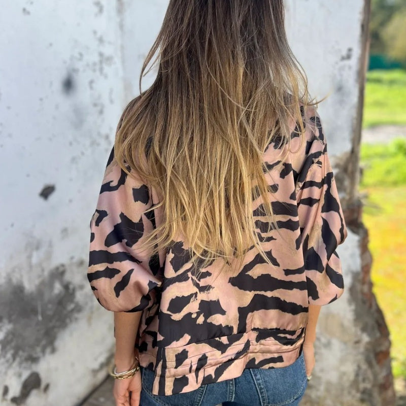 Leezi - Zebra Drucke Zip-Up Bomber Jacke