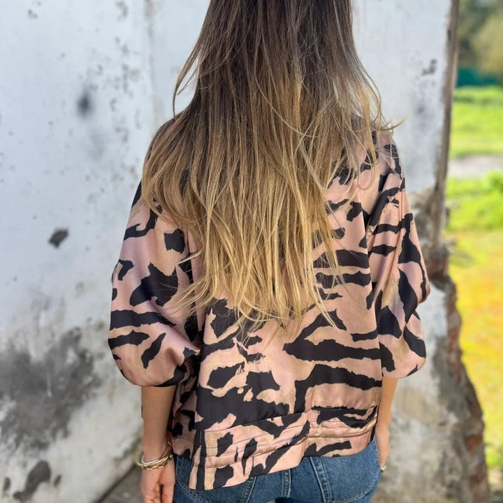 Leezi - Zebra Drucke Zip-Up Bomber Jacke