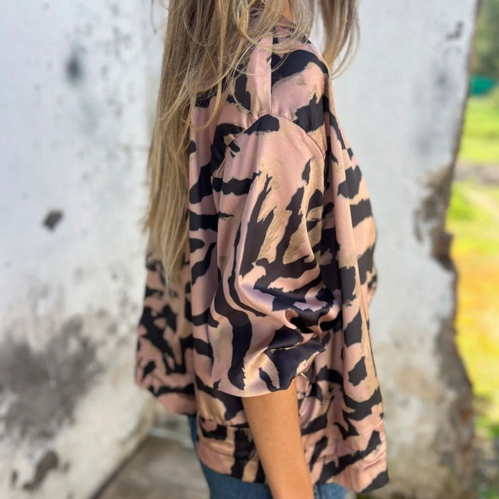 Leezi - Zebra Drucke Zip-Up Bomber Jacke