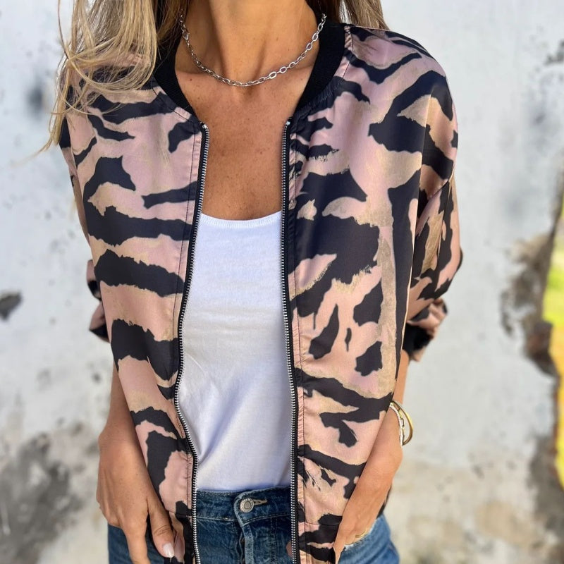 Leezi - Zebra Drucke Zip-Up Bomber Jacke