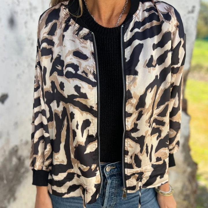 Leezi - Zebra Drucke Zip-Up Bomber Jacke