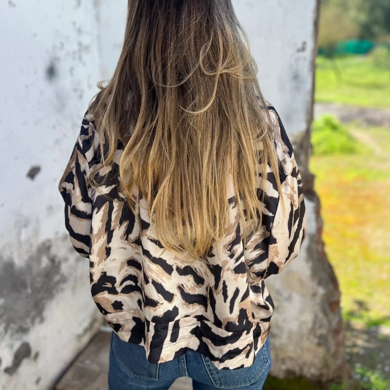 Leezi - Zebra Drucke Zip-Up Bomber Jacke