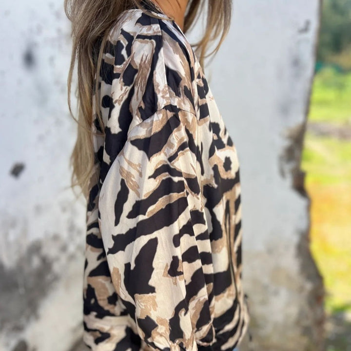 Leezi - Zebra Drucke Zip-Up Bomber Jacke