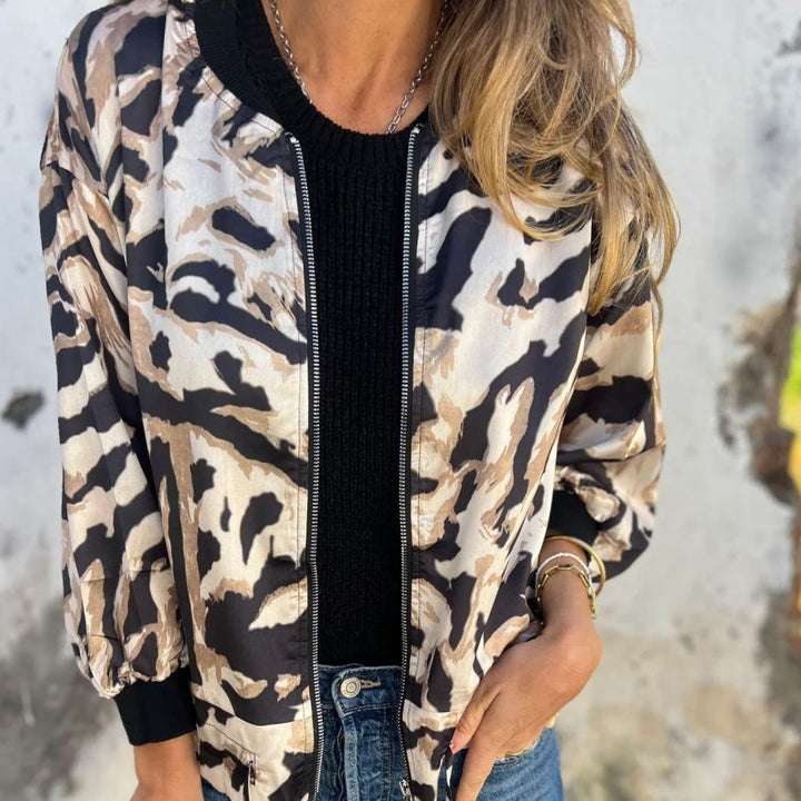 Leezi - Zebra Drucke Zip-Up Bomber Jacke