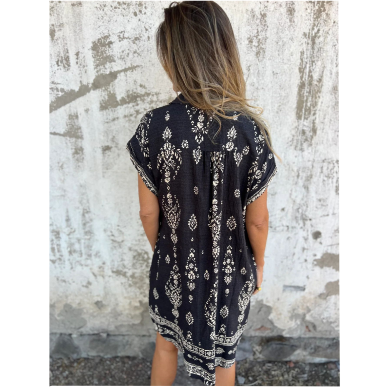 Marjorie - Weites Kleid Mit Print, Kurzen Ärmeln Und Taschen