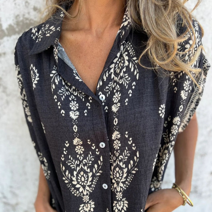 Marjorie - Weites Kleid Mit Print, Kurzen Ärmeln Und Taschen