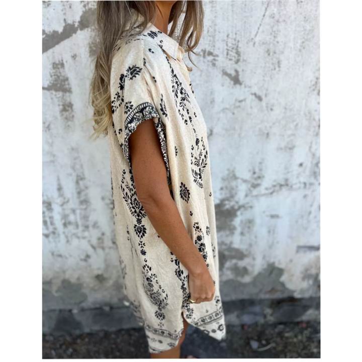 Marjorie - Weites Kleid Mit Print, Kurzen Ärmeln Und Taschen